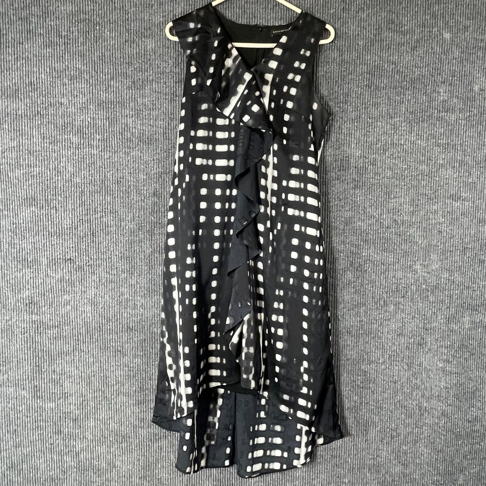Banana Republic‎ Dress Womens 8 Black Lined Ruffle AOP Sleeveless Zip Up Flow